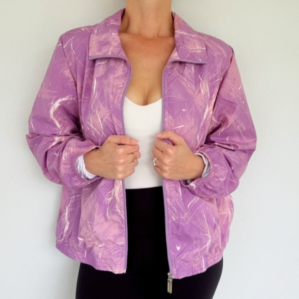 Vintage Koret Sport purple abstract print windbreaker track jacket petite large